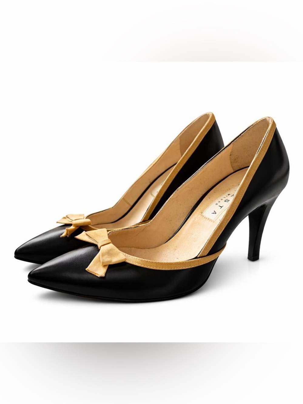 Festa Milano Black Leather Pointed Toe Bow Pumps Size 7